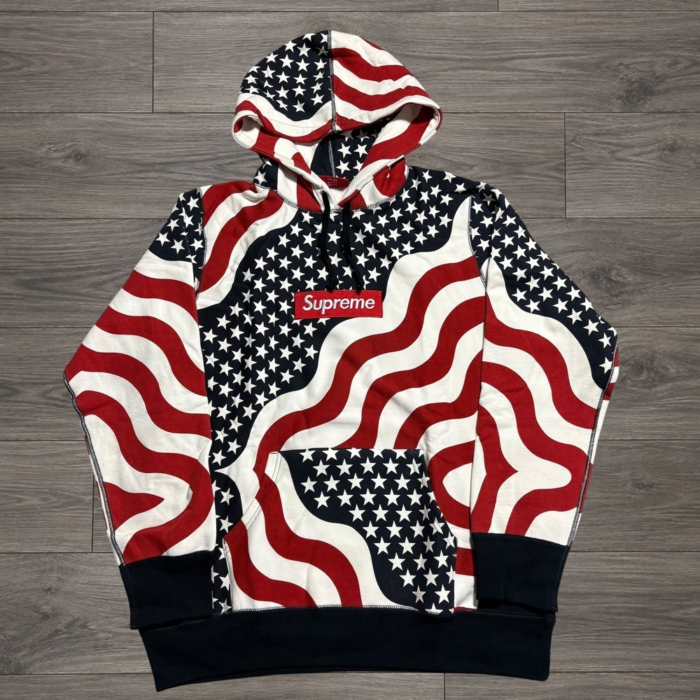Supreme Box Logo Hoodie Large American Flag Stars Stripes Bogo Sweatshirt